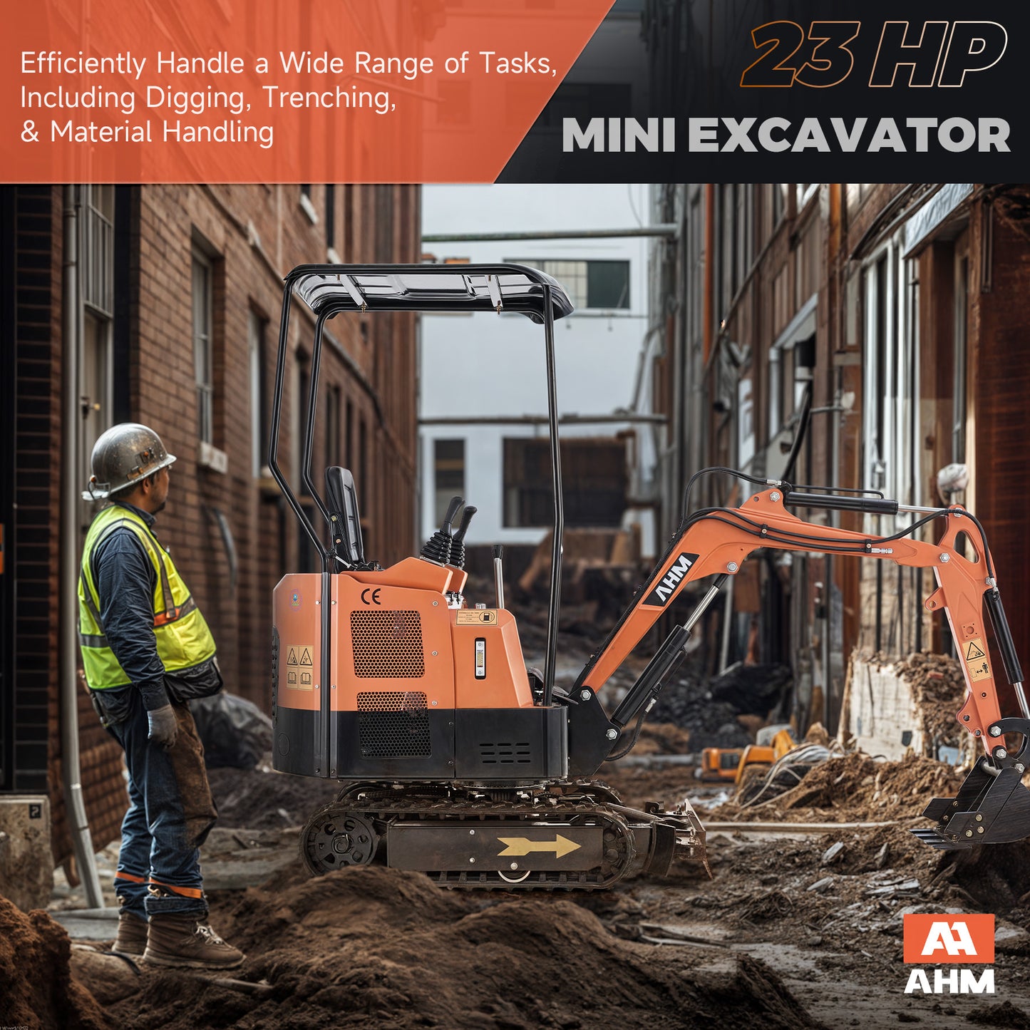AHM 1 Ton Mini Crawler with Retractable Undercarriage 23hp Mini Excavator