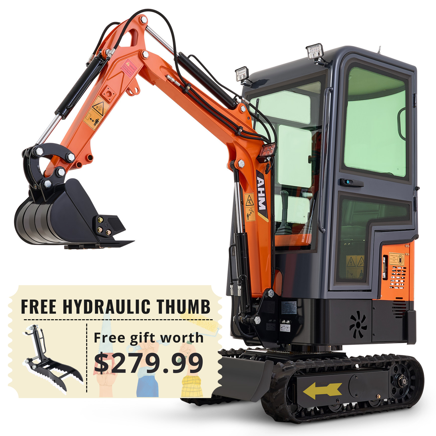 AX-12C | 13.5 HP B&S Engine Mini Excavator with Enclosed Cab