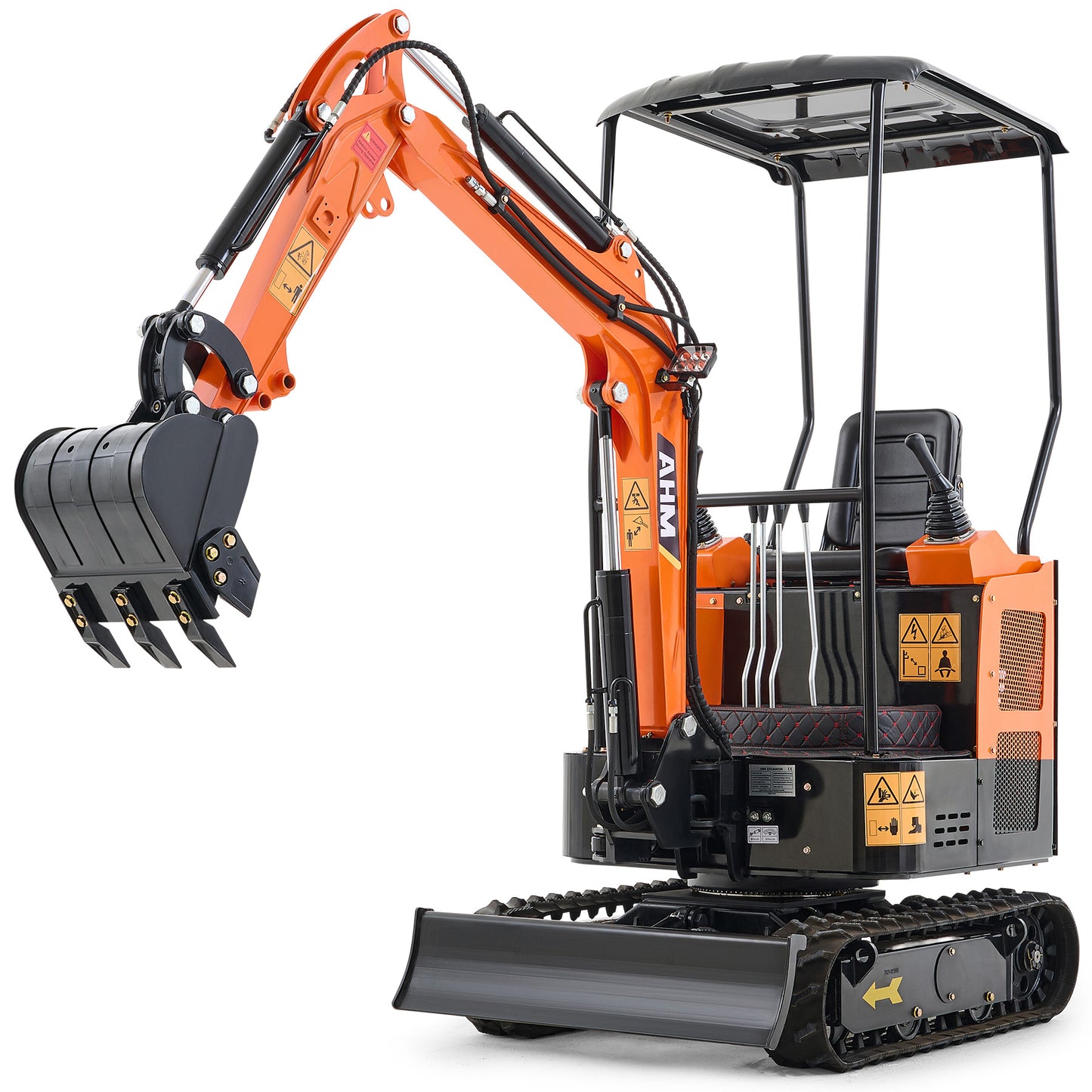 AHM Mini Excavator, 1 Ton Mini Crawler Excavator with Swing Boom & All-Terrain Tracks, 23hp Trench Digger for Trenching Digging Material Handling, Compact Excavator for Garden Farm Construction Site