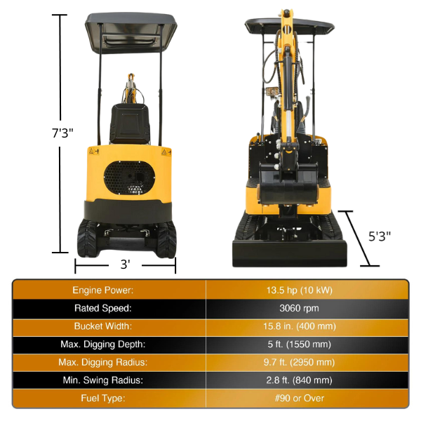 13.5HP Mini Excavator 2161lb Mini Digger with Adjustable Seat & 6 Attachments