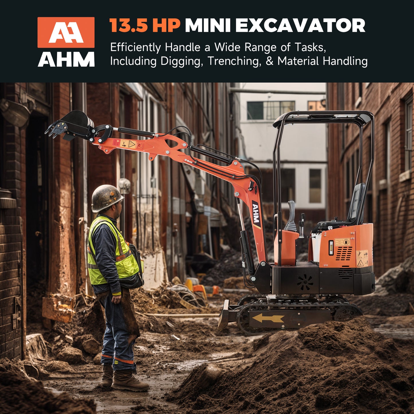 AHM 1 Ton Mini Excavator with 6 Attachments Mini Digger for Construction Site