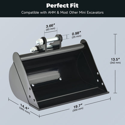 AHM 500 mm Mud Bucket Attachment for Machinery Machine Mini Excavator Digger