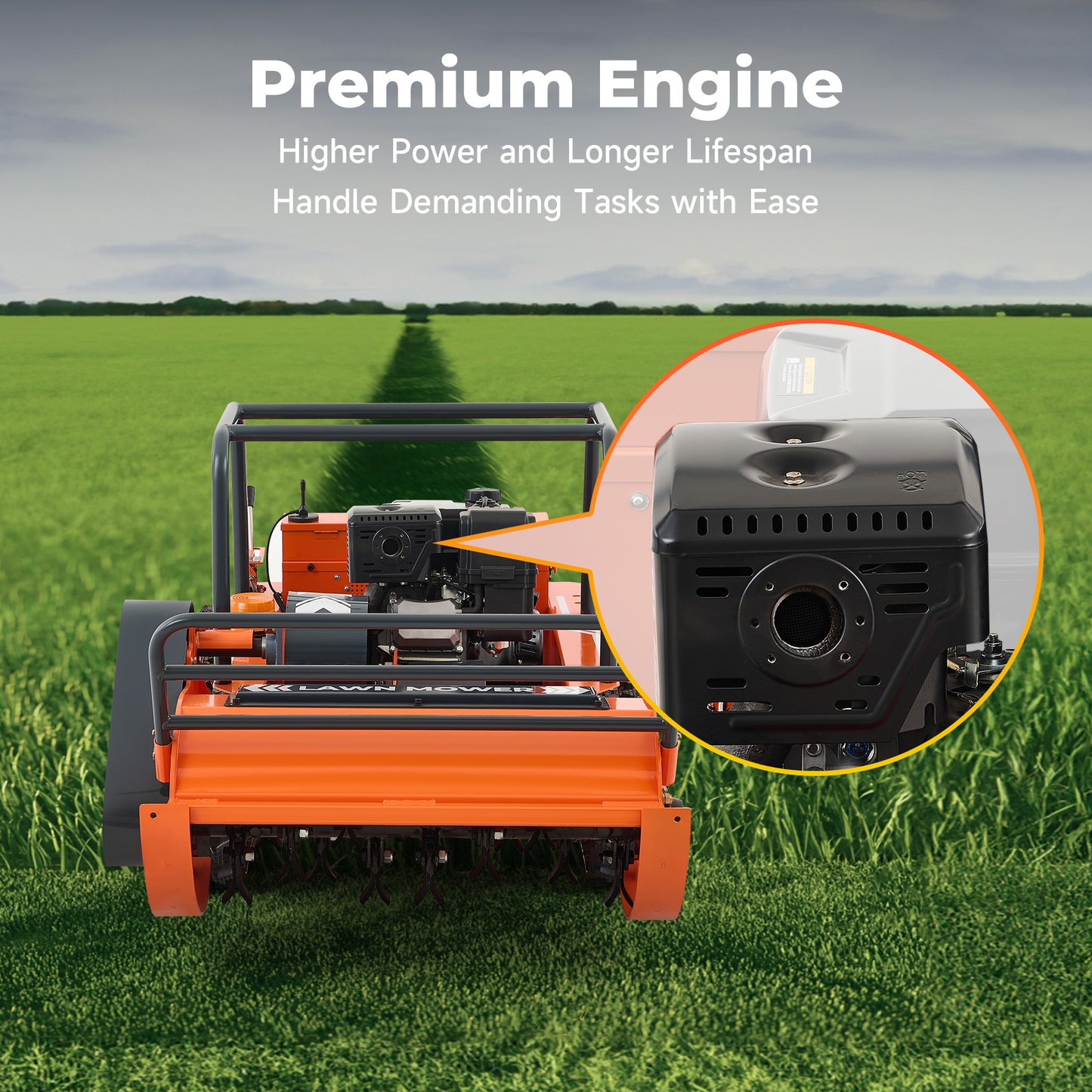X80 | 31.5" Remote Control Lawn Mower, 13.6HP Hybrid Power, Adjustable Height, 45°Slope Climbing