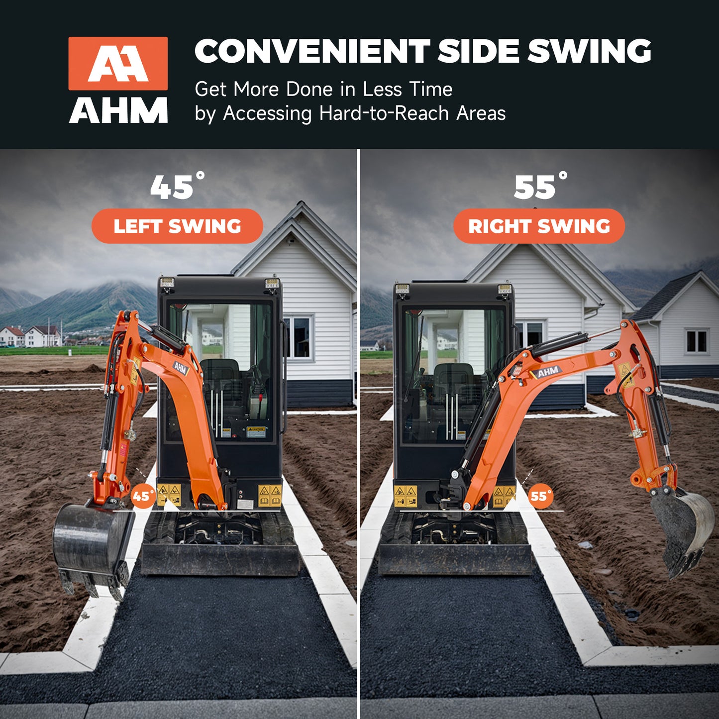 AX-17J | 23 HP B&S Engine 1.6 Ton Mini Excavator with Swing Boom & Enclosed Cab