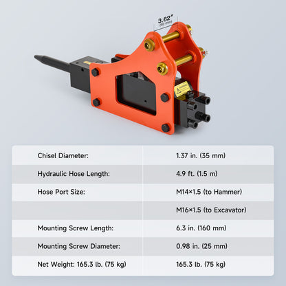 Hydraulic Breaker Demolition Hammer Mini Excavator Attachment with 2 Chisels