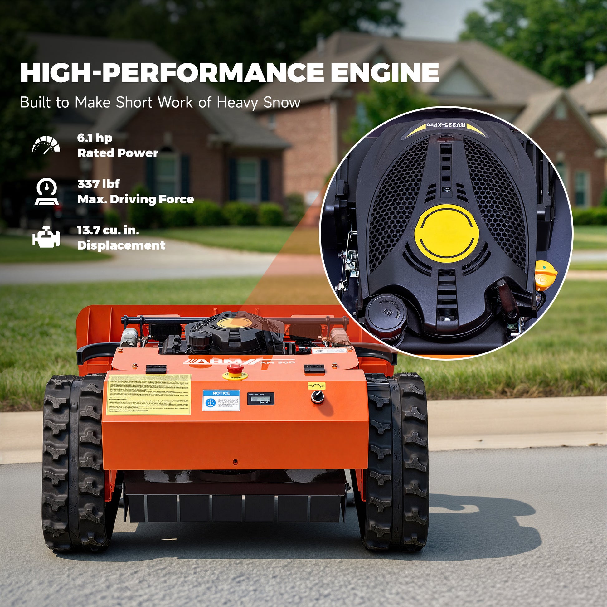 Remote-Controlled Lawn Mower with Snow Plow 45° Max Slope 1094yd Remote Range
