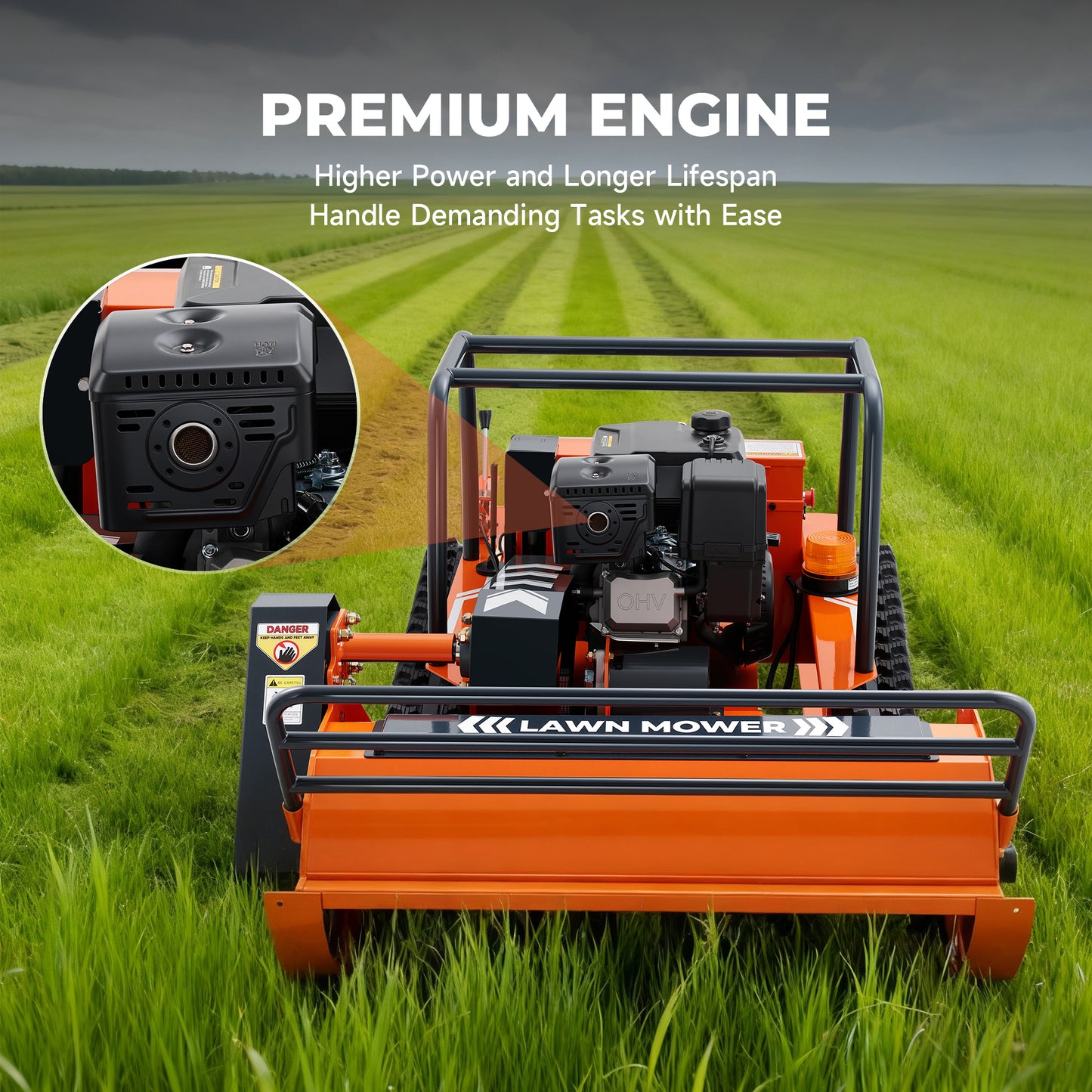 X100U | 39.4" Remote Control Lawn Mower, 13.6HP Hybrid Power, Electric Height Adjustment, 45°Slope Climbing