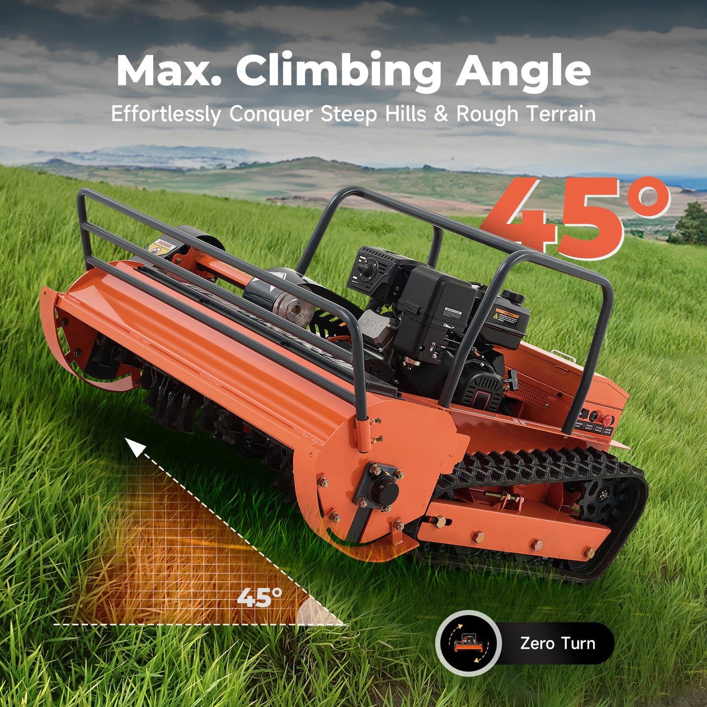 X120 | 47.2" Remote Control Lawn Mower, 13.6HP Hybrid Power, Adjustable Height, 45°Slope Climbing
