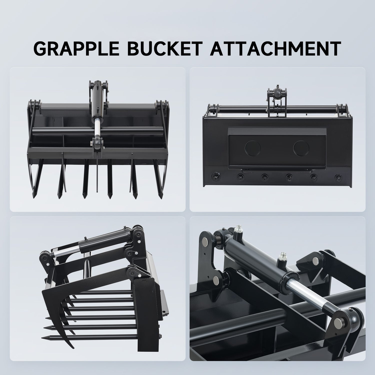 The grapple and pallet fork are designed for secure gripping