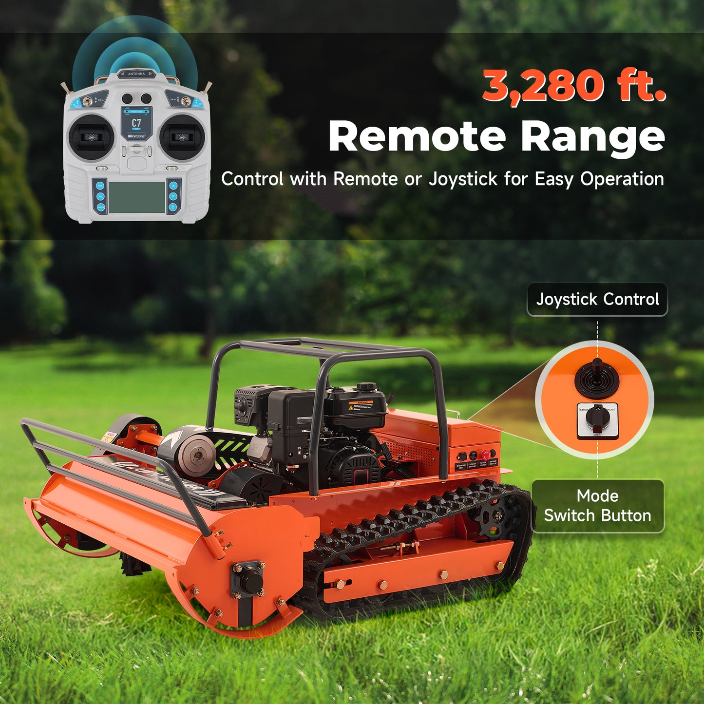 X120 | 47.2" Remote Control Lawn Mower, 13.6HP Hybrid Power, Adjustable Height, 45°Slope Climbing