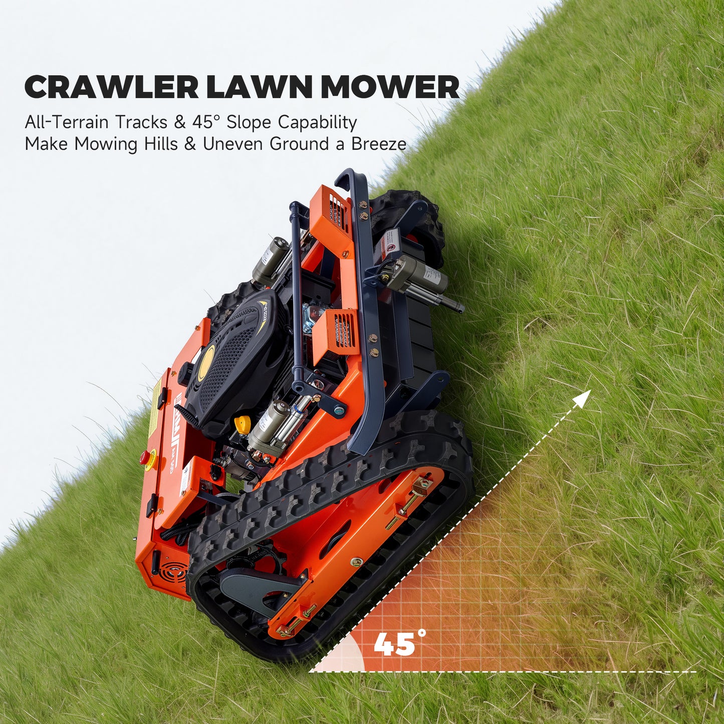 Remote-Controlled Lawn Mower with Snow Plow 45° Max Slope 1094yd Remote Range
