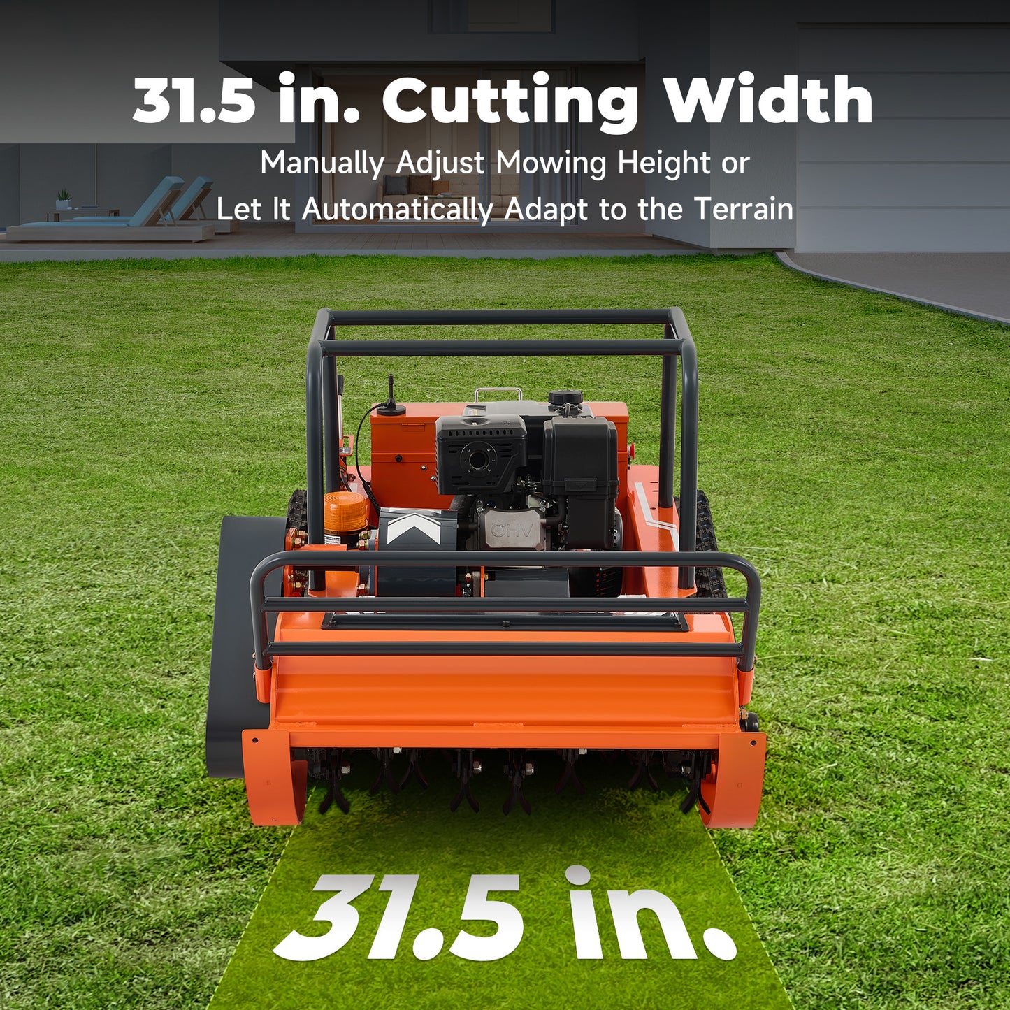 X80 | 31.5" Remote Control Lawn Mower, 13.6HP Hybrid Power, Adjustable Height, 45°Slope Climbing