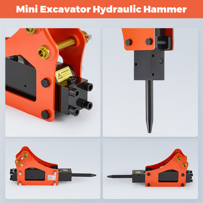 Hydraulic Breaker Hammer for Mini Excavator Small Excavator Attachment w 2 Hoses