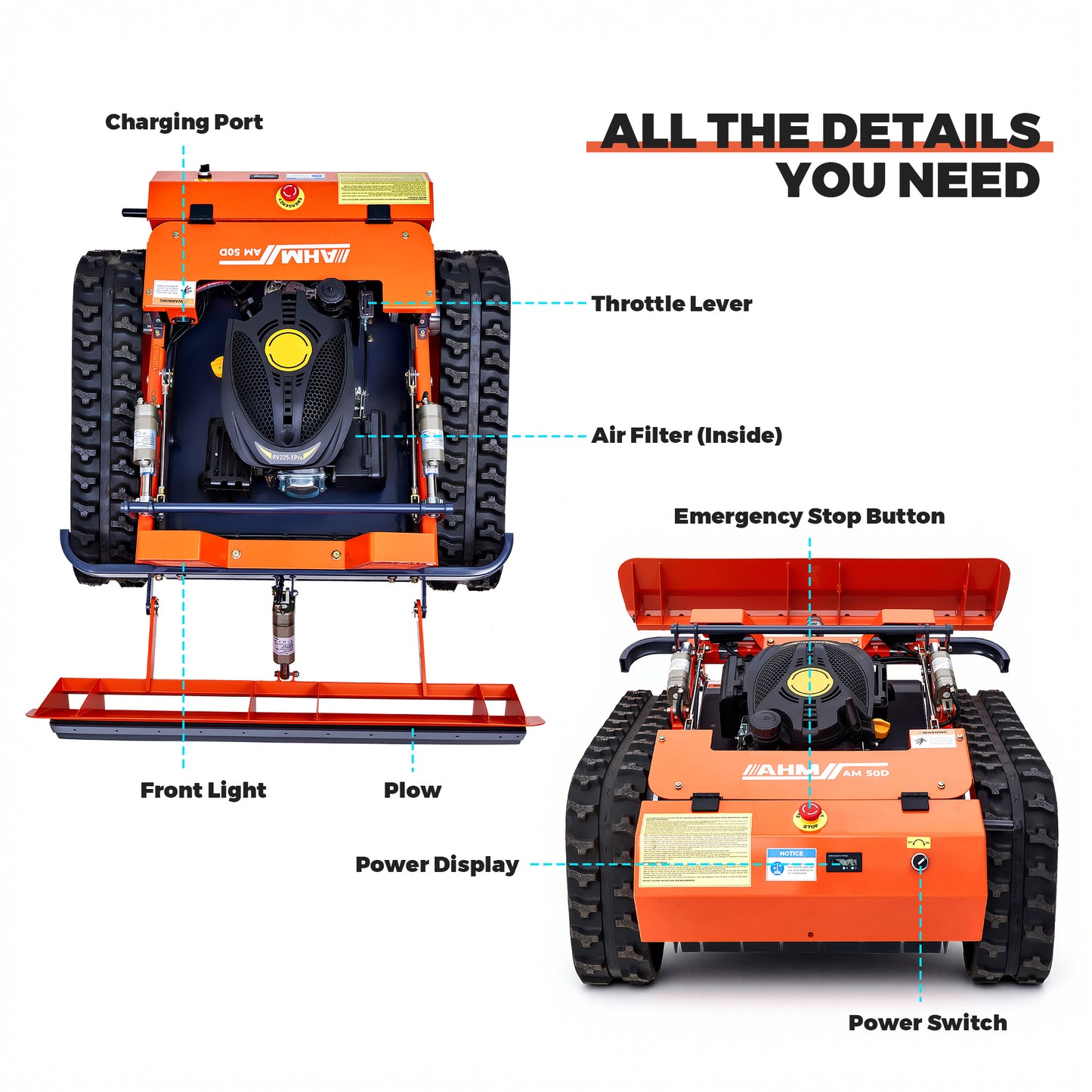 Remote Controlled Grass Trimmer with Snow Plow 0.8"-5.9" Range 1094yd Range