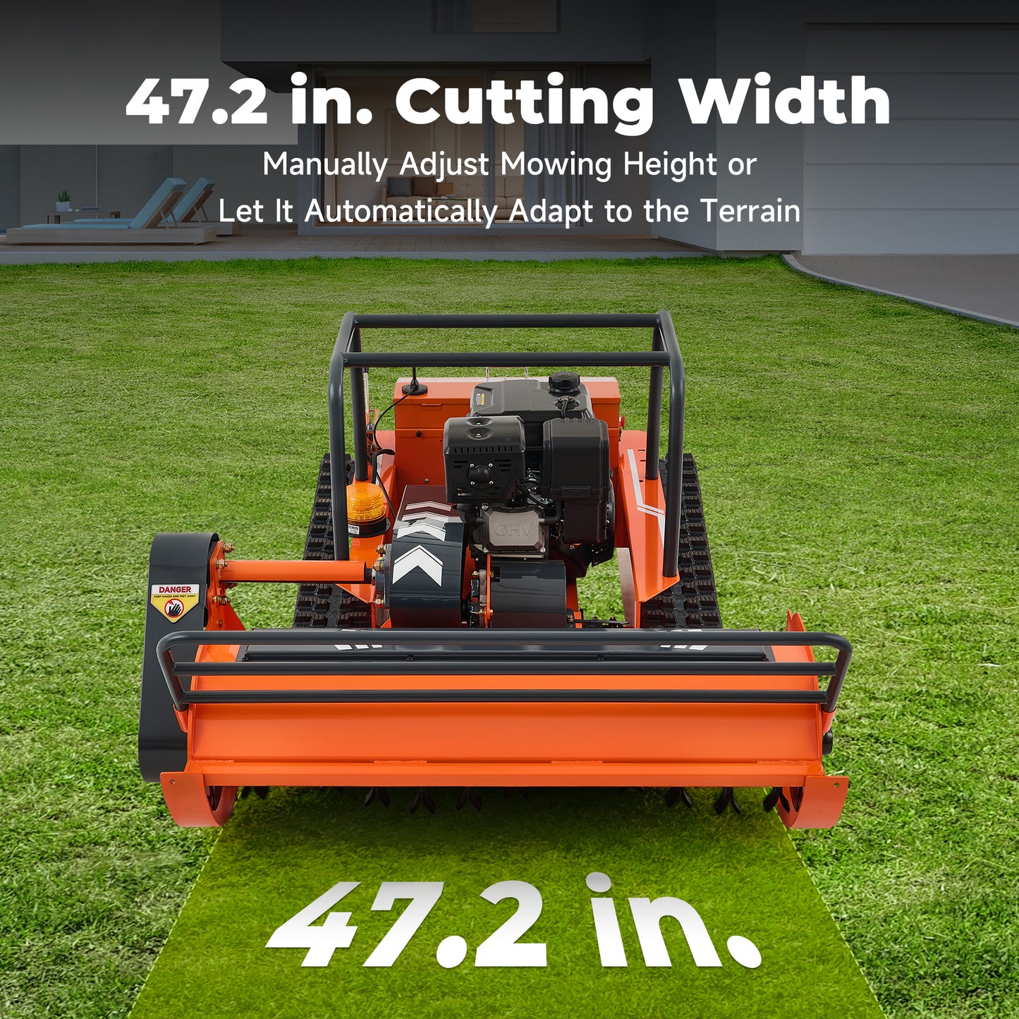 X120 | 47.2" Remote Control Lawn Mower, 13.6HP Hybrid Power, Adjustable Height, 45°Slope Climbing