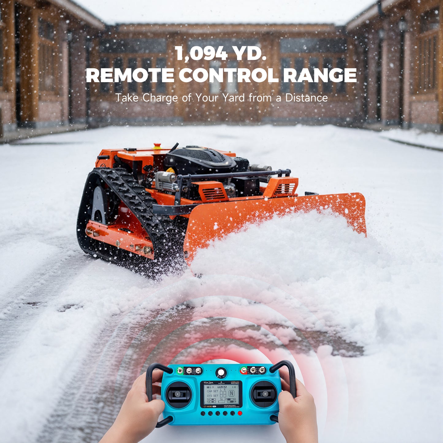 Remote-Controlled Lawn Mower with Snow Plow 45° Max Slope 1094yd Remote Range
