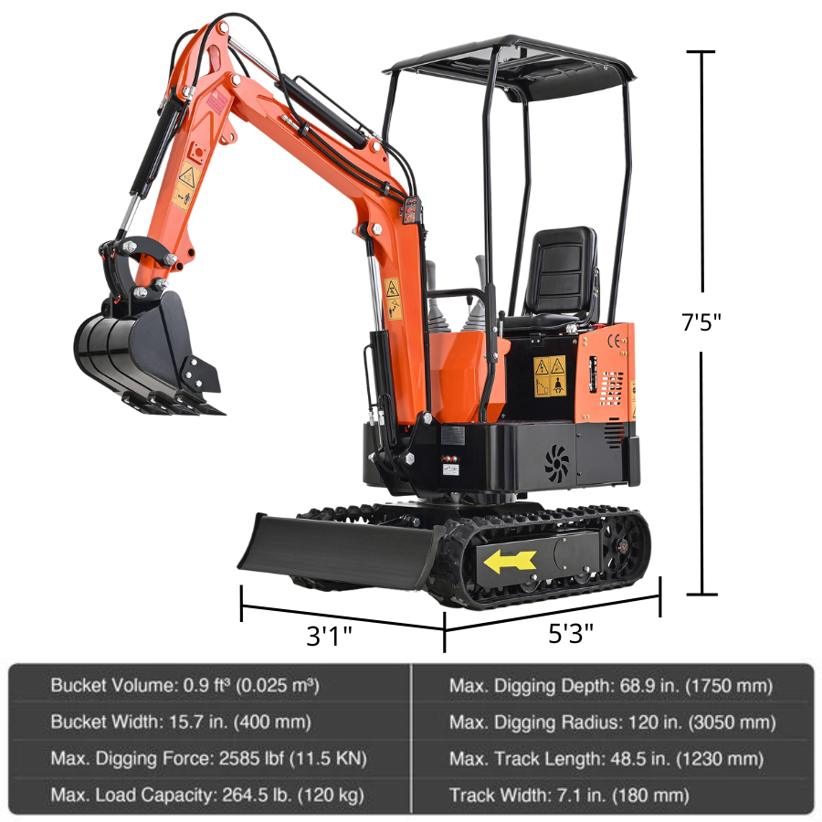 AHM 2000 lb Mini Excavator 13.5 hp Mini Digger Machine with All-Terrain Tracks