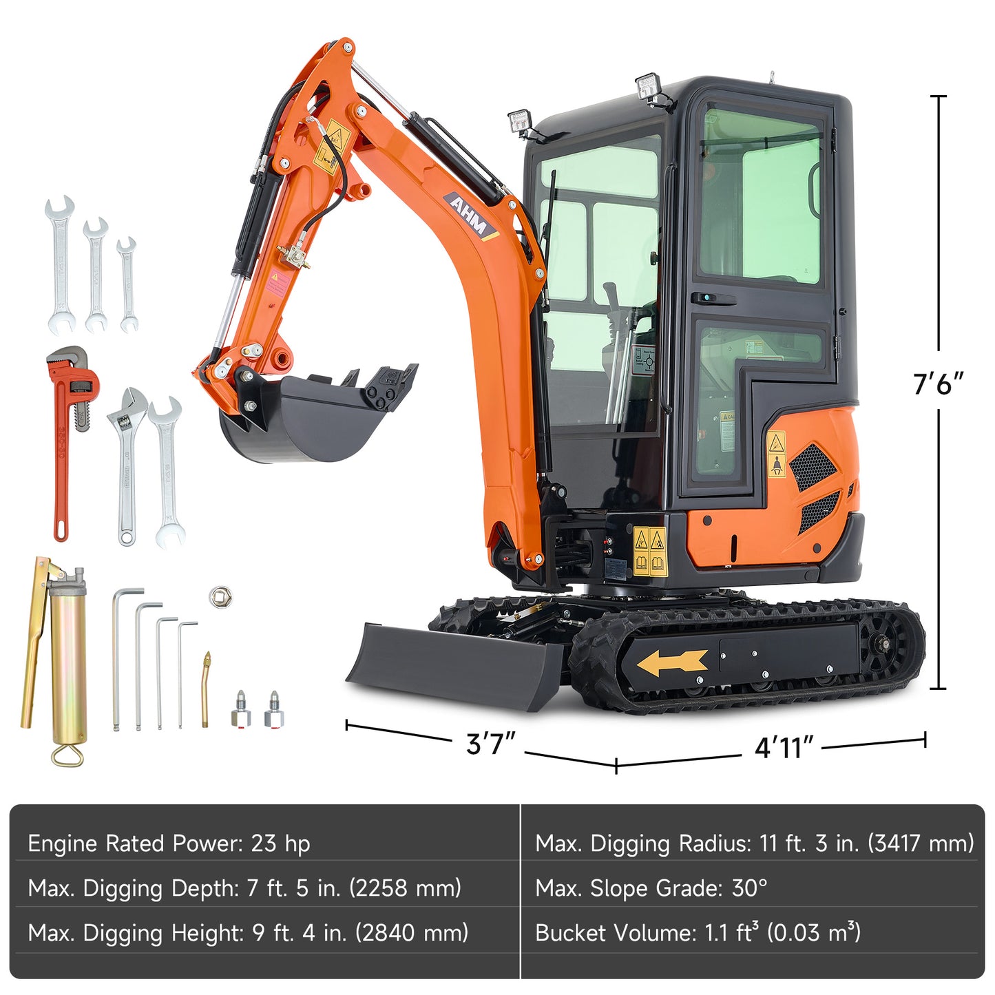 AX-17J | 23 HP B&S Engine 1.6 Ton Mini Excavator with Swing Boom & Enclosed Cab