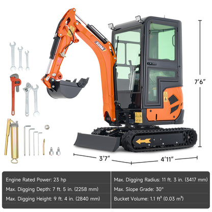 AX-17J | 23 HP B&S Engine 1.6 Ton Mini Excavator with Swing Boom & Enclosed Cab