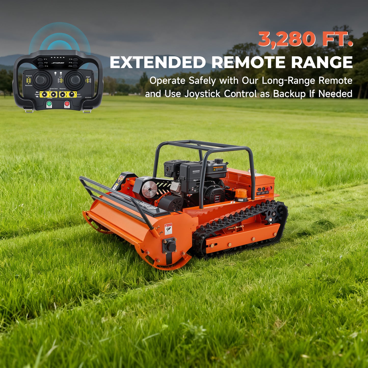 X120U | 47.2" Remote Control Lawn Mower, 13.6HP Hybrid Power, Electric Height Adjustment, 45°Slope Climbing
