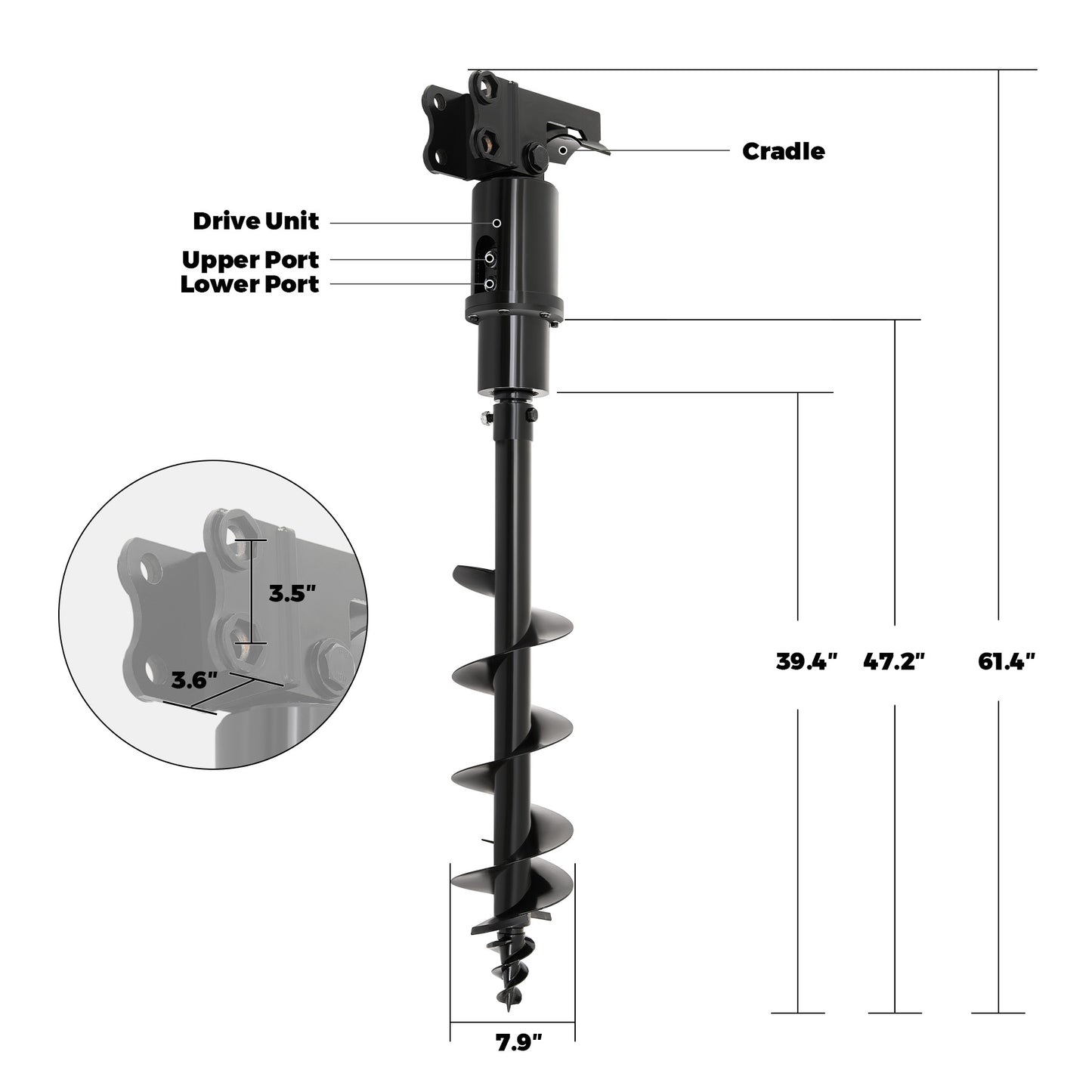 8" Hydraulic Auger Drill Attachment for Mini Excavator 45" Depth