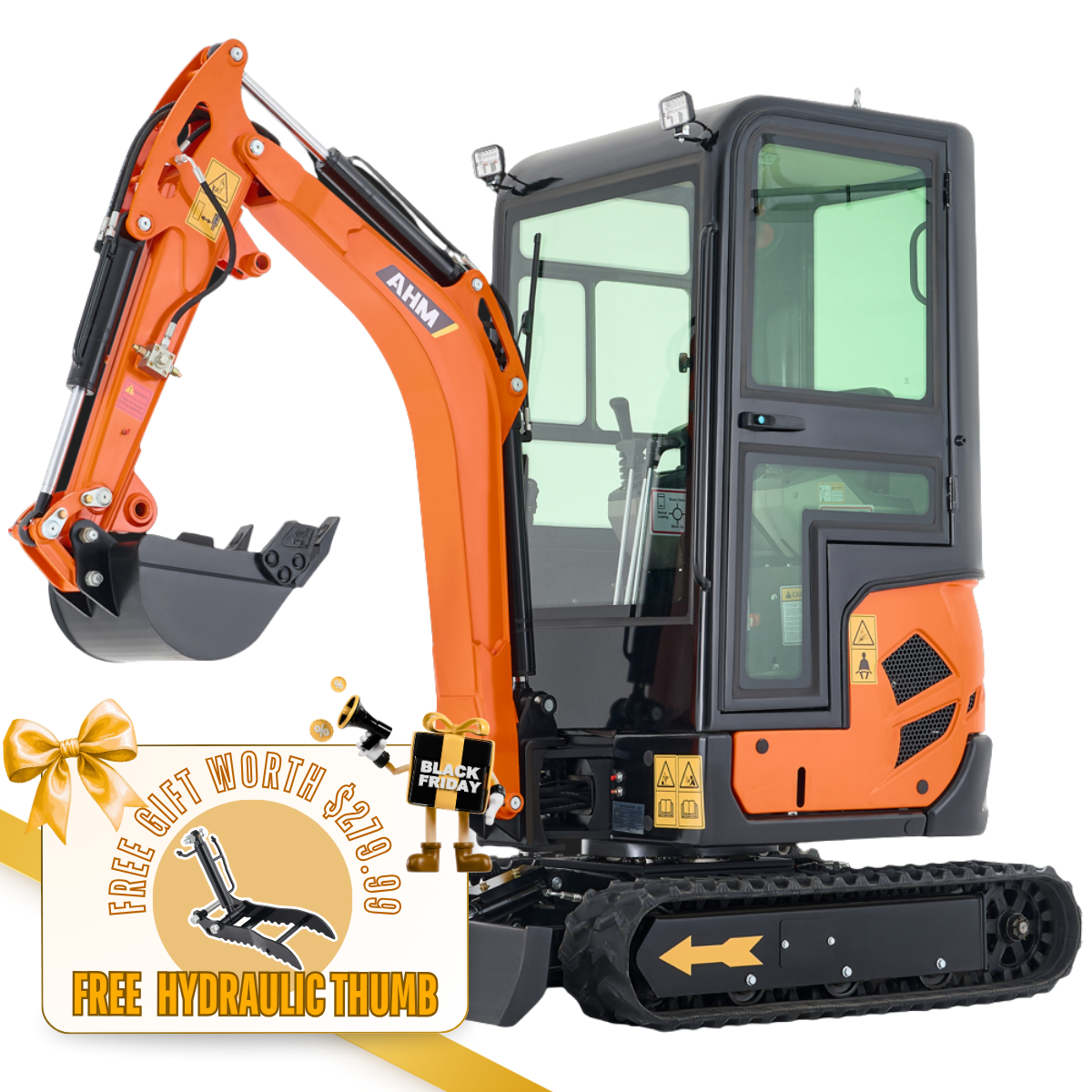 AX-17J | 23 HP B&S Engine 1.6 Ton Mini Excavator with Swing Boom & Enclosed Cab