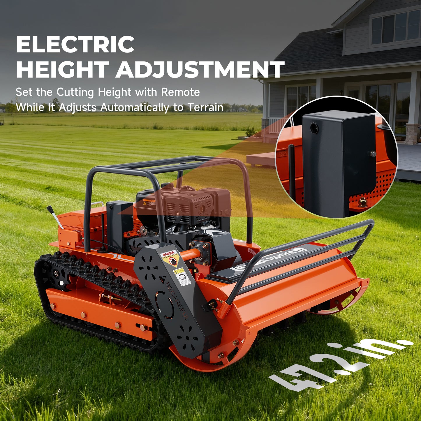 X120U | 47.2" Remote Control Lawn Mower, 13.6HP Hybrid Power, Electric Height Adjustment, 45°Slope Climbing