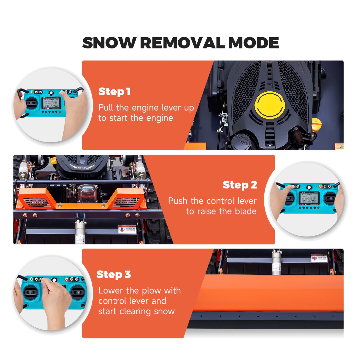 Remote-Controlled Lawn Mower with Snow Plow 45° Max Slope 1094yd Remote Range
