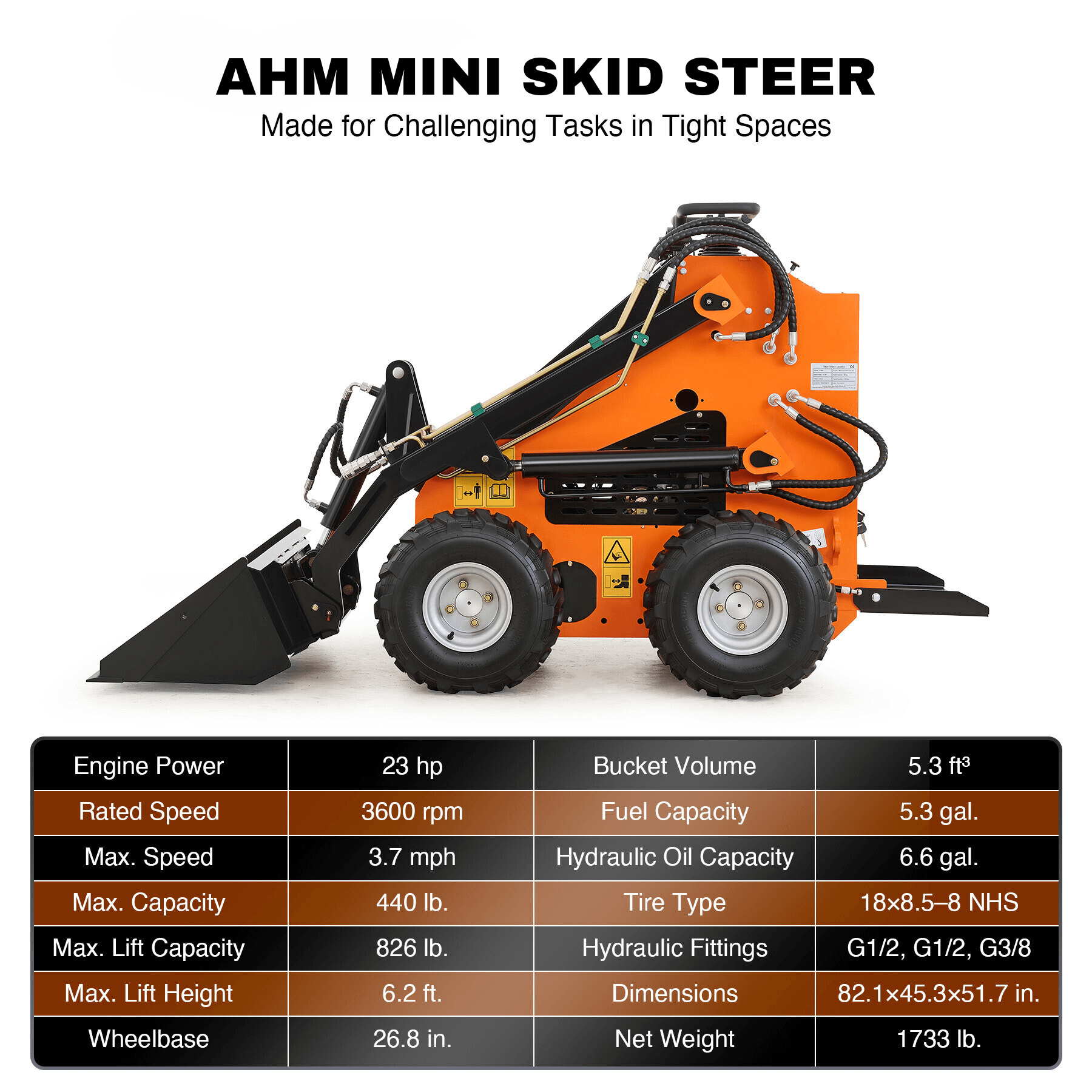 Mini Loader Capacity Wheeled Mini Skid Steer with 23 hp EPA Engine – AHM