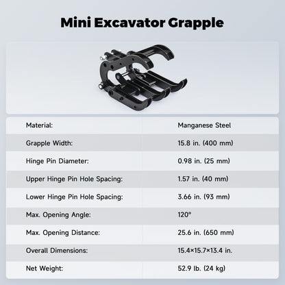 AHM Mini Excavator Grapple Grabber Attachment Wide Opening for 2 Ton Diggers