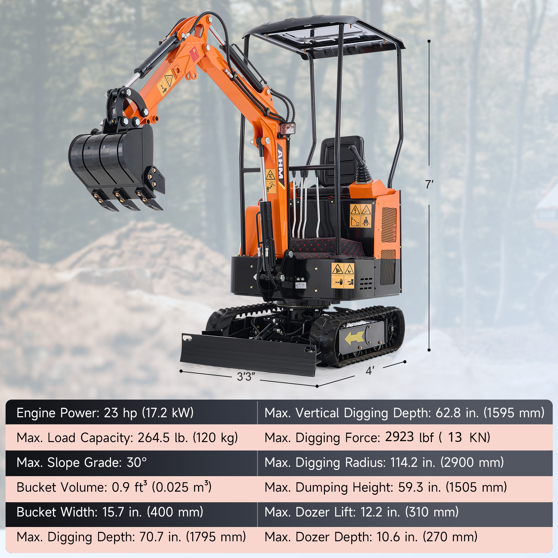 1T Mini Excavator Crawler w Retractable Undercarriage 23hp Mini Crawler for Farm