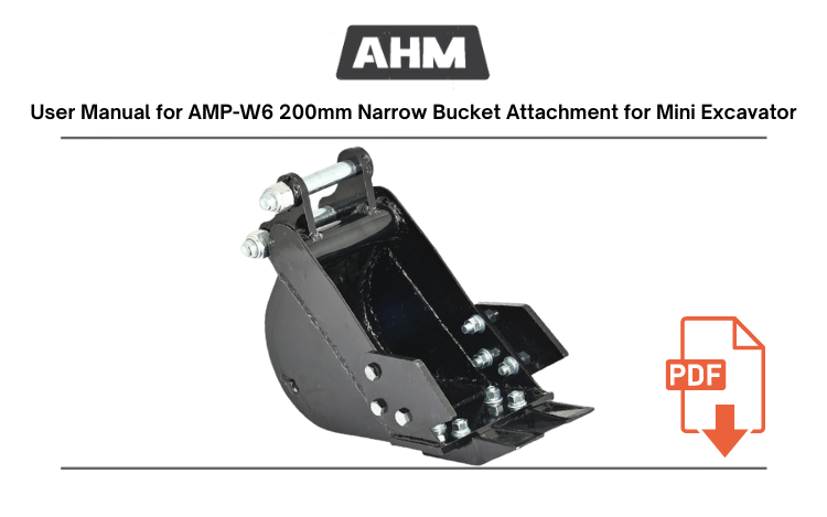 AMP-W6 200mm Narrow Bucket Attachment for Mini Excavator